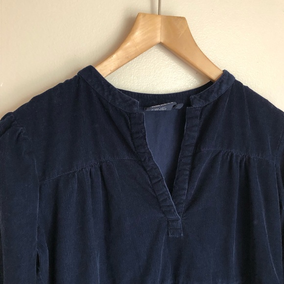 Madison Mathews Folly Tiered Long Sleeve Mini Dress in Navy Corduroy Small - Picture 4 of 7